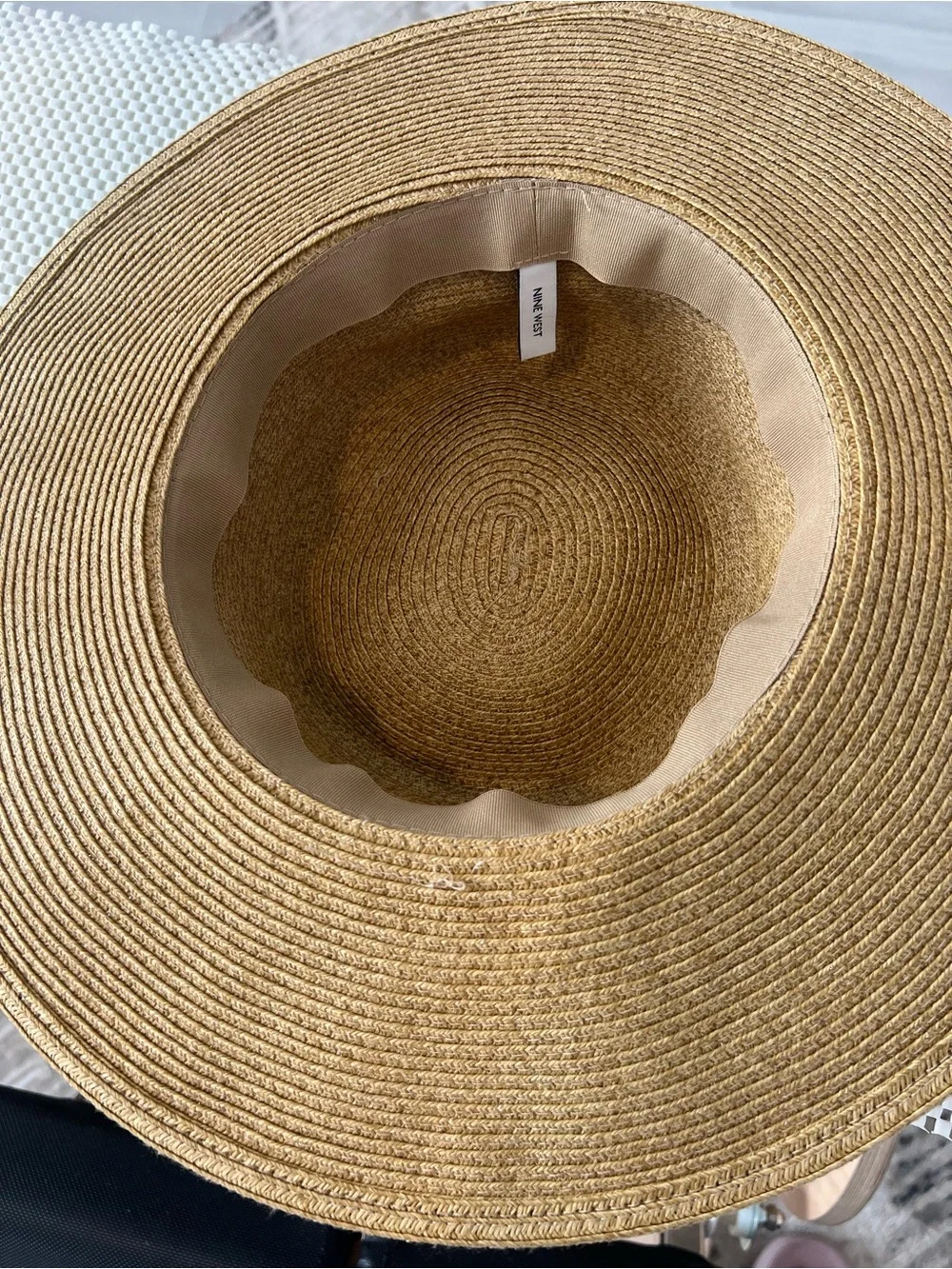 Nine West Wheat-Tone Wide Brim Straw Sun Hat with Gold Accents - Picture 2 of 2